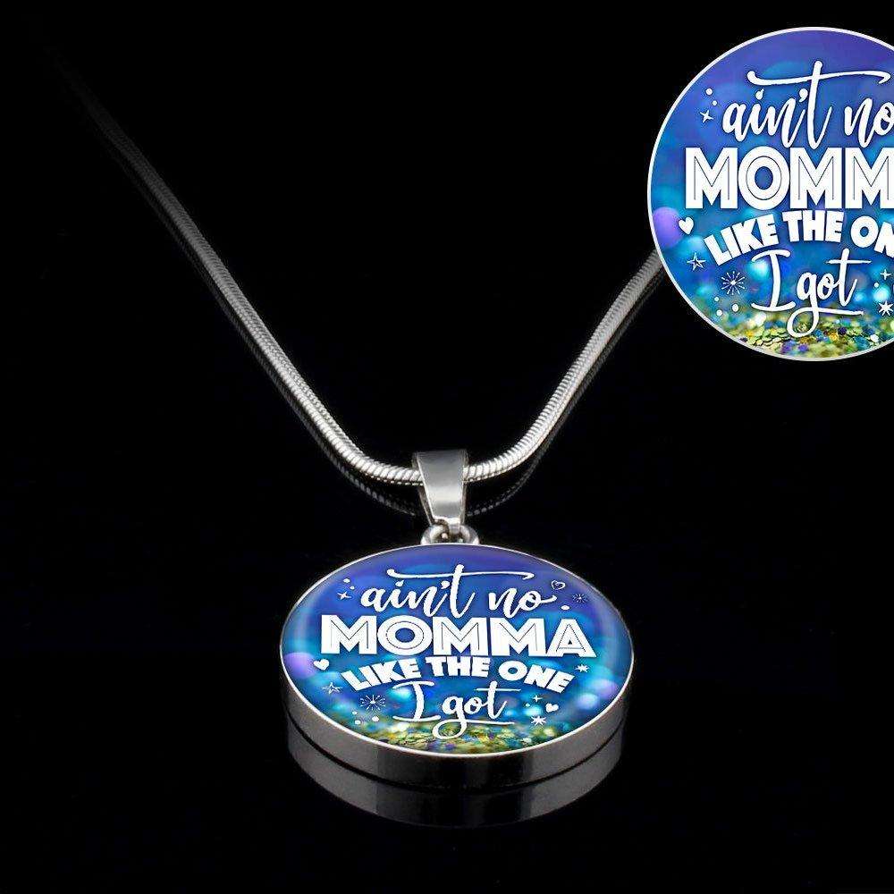 Designs by MyUtopia Shout Out:Aint No Momma Like the One I got Liquid Glass Personalized Necklace,Silver / No,Necklace