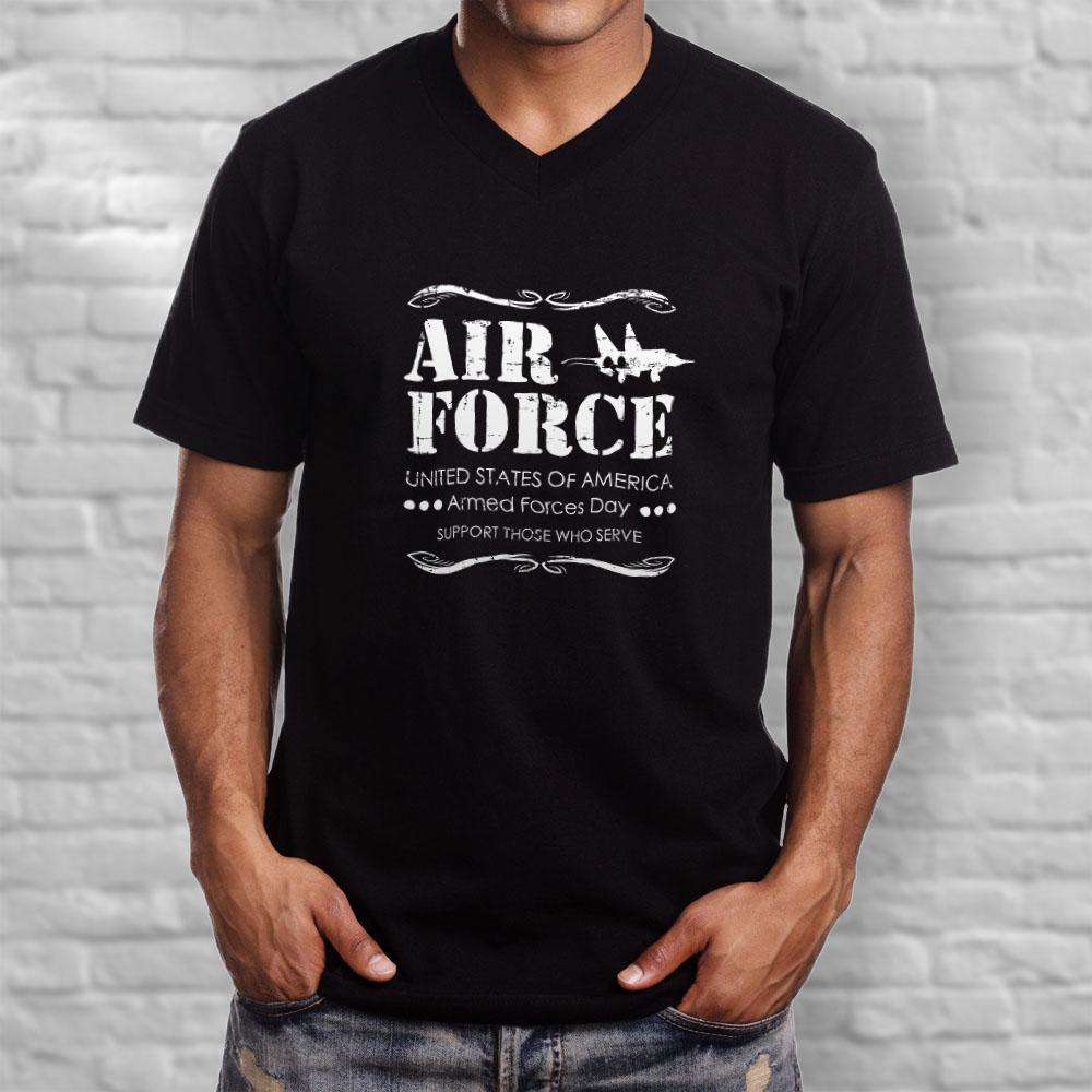 Designs by MyUtopia Shout Out:Air Force Armed Forces Day Men's Printed V-Neck T-Shirt