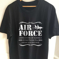 Load image into Gallery viewer, Designs by MyUtopia Shout Out:Air Force Armed Forces Day Support Those Who Serve Adult Unisex T-Shirt,S / Black,Adult Unisex T-Shirt
