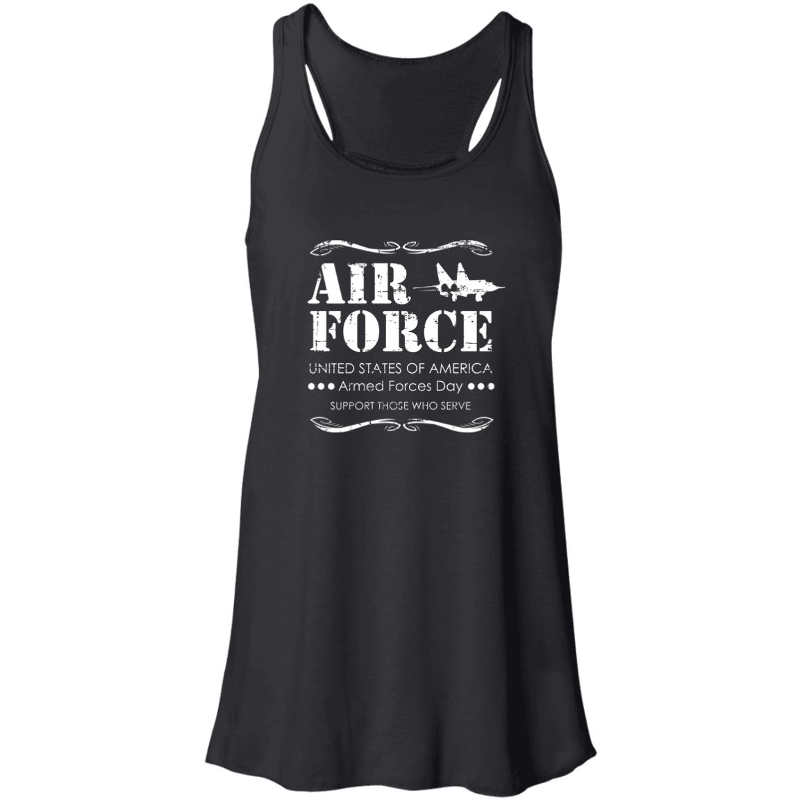 Designs by MyUtopia Shout Out:Air Force Armed Forces Day Support Those Who Serve Flowy Racerback Tank,X-Small / Black,Tank Tops