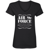 Load image into Gallery viewer, Designs by MyUtopia Shout Out:Air Force Armed Forces Day Support Those Who Serve Ladies&#39; V-Neck T-Shirt,S / Black,Ladies T-Shirts
