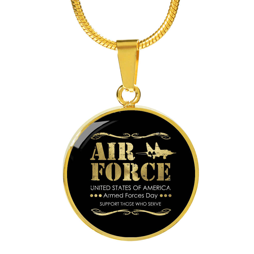 Designs by MyUtopia Shout Out:Air Force Armed Forces Day Support Those Who Serve Personalized Engravable Keepsake Necklace,Gold / No,Necklace
