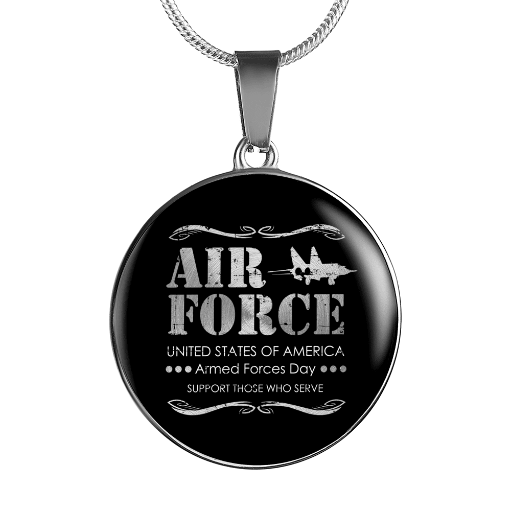 Designs by MyUtopia Shout Out:Air Force Armed Forces Day Support Those Who Serve Personalized Engravable Keepsake Necklace,Silver / No,Necklace