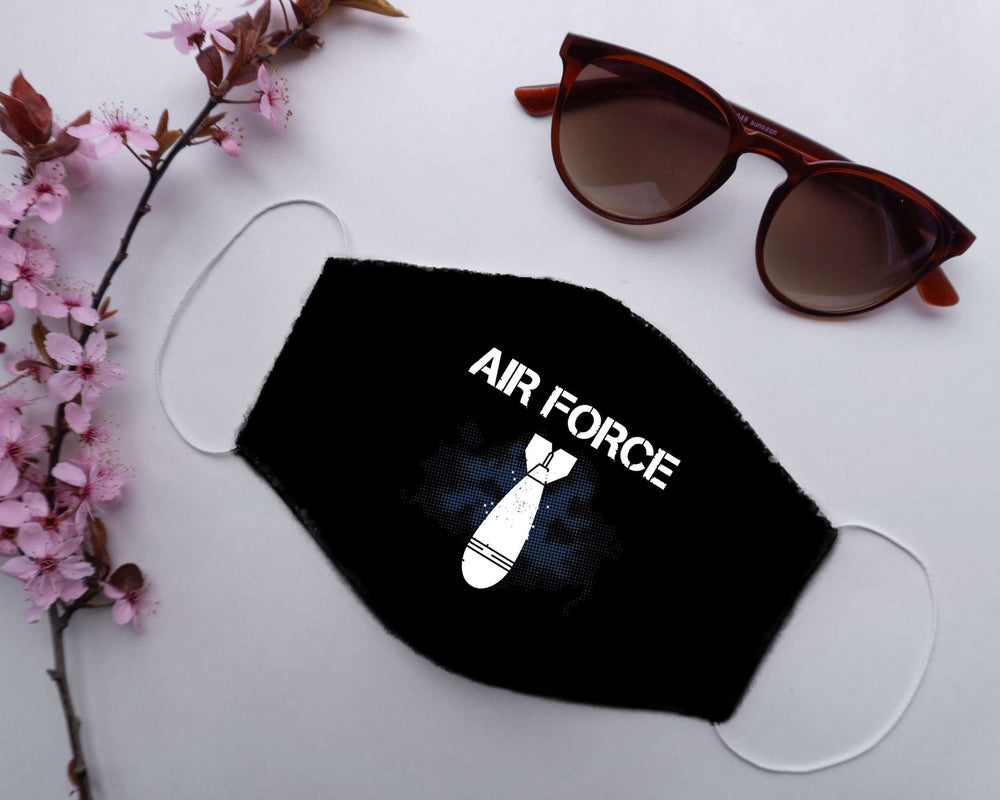 Designs by MyUtopia Shout Out:Air Force Bomb Adult Fabric Face Mask with Elastic Ear Loops