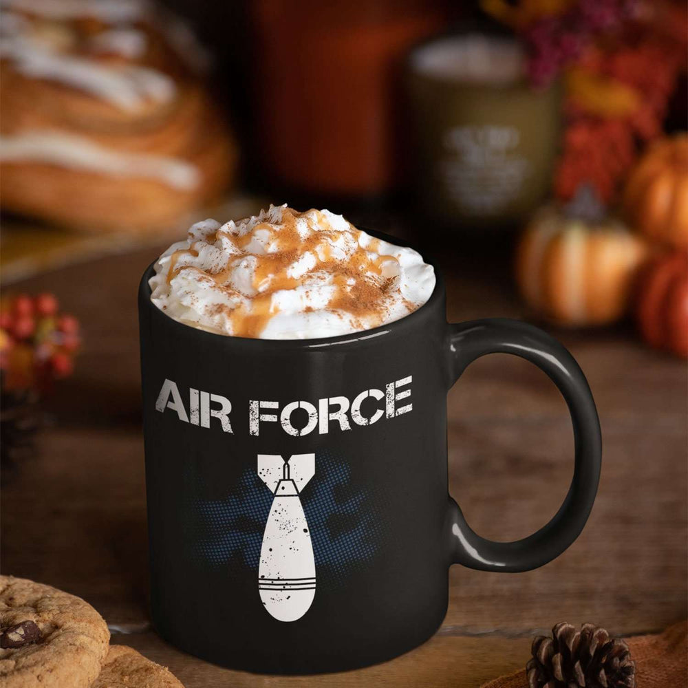 Designs by MyUtopia Shout Out:Air Force Bomb Ceramic Coffee Mug - Black,11 oz / Black,Ceramic Coffee Mug