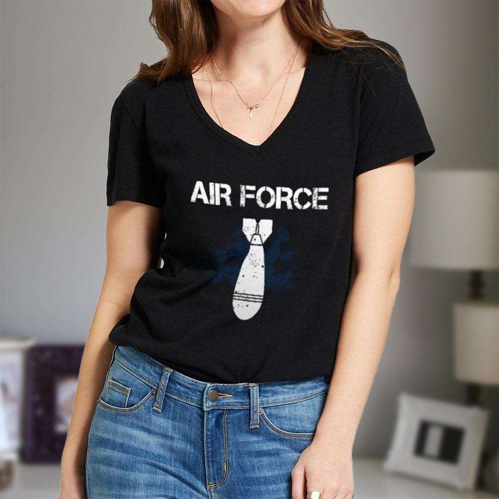 Designs by MyUtopia Shout Out:Air Force Bomb Ladies' V-Neck T-Shirt