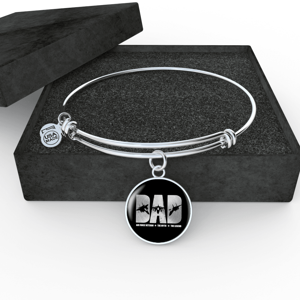 Designs by MyUtopia Shout Out:Air Force Dad Personalized Engravable Keepsake Bangle Bracelet,Silver / No,Wire Bracelet