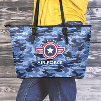 Load image into Gallery viewer, Designs by MyUtopia Shout Out:Air Force Wings Faux Leather Totebag Purse,Medium (10 x 16 x 5) / Blue Camo,tote bag purse
