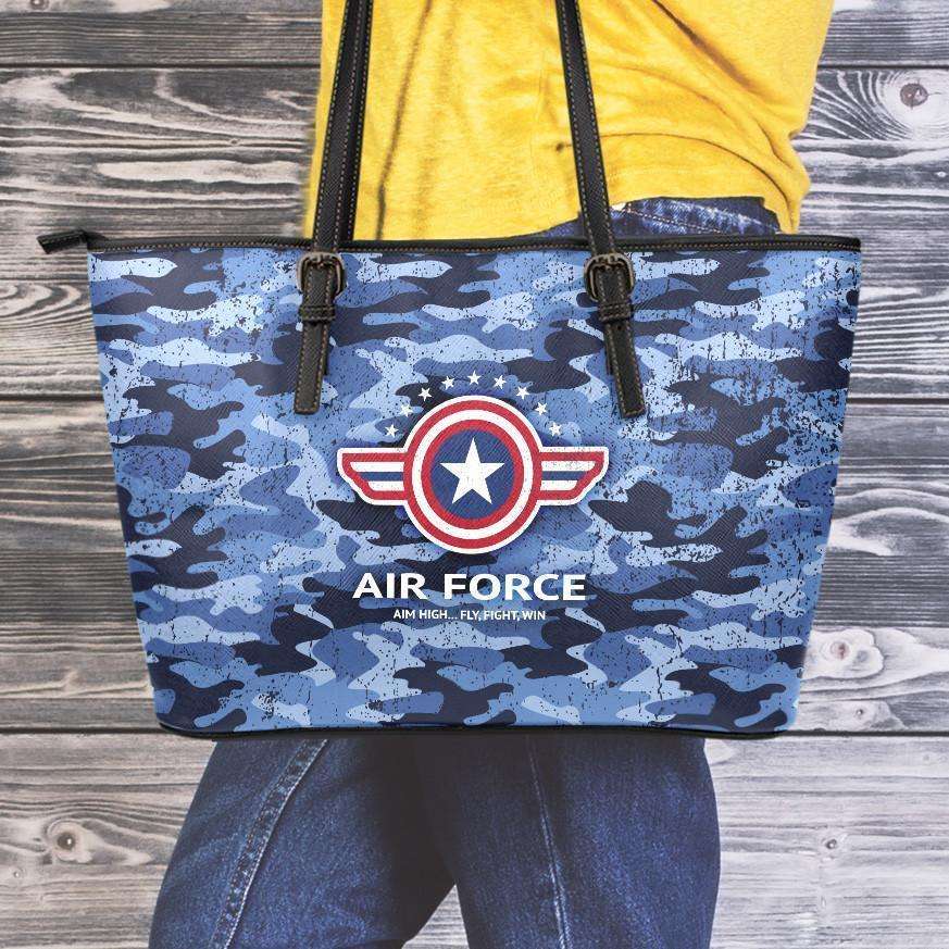 Designs by MyUtopia Shout Out:Air Force Wings Faux Leather Totebag Purse,Medium (10 x 16 x 5) / Blue Camo,tote bag purse