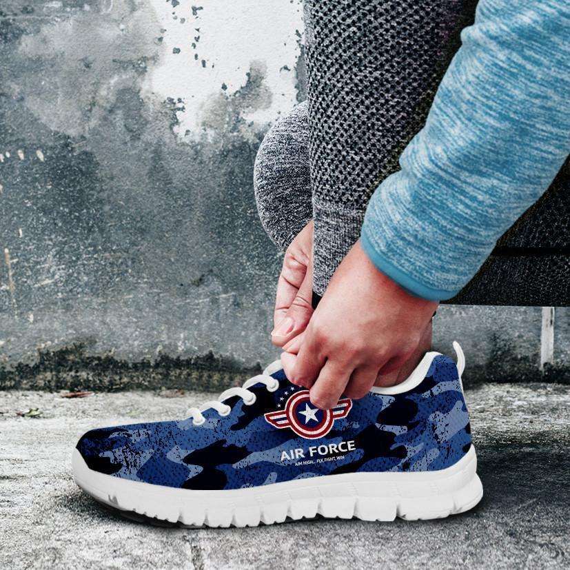 Designs by MyUtopia Shout Out:Air Force Wings Running Shoes,Kid's / Kid's 11 CHILD (EU28) / Blue Camo,Running Shoes