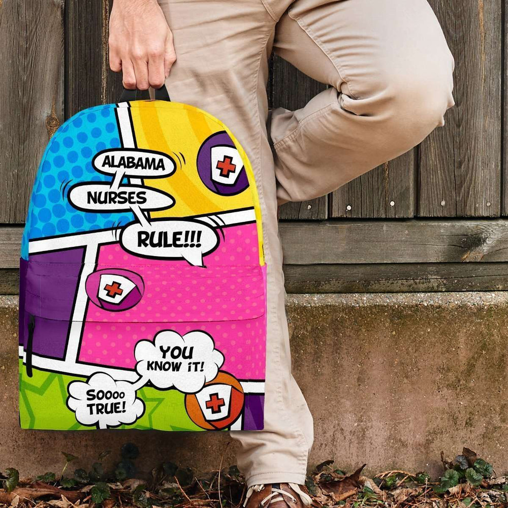 Designs by MyUtopia Shout Out:Alabama Nurses Rule! Comic Strip Backpack