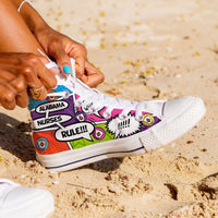 Load image into Gallery viewer, Designs by MyUtopia Shout Out:Alabama Nurses Rule! Comic Strip Canvas High Top Shoes,Women&#39;s / Ladies 6 (EU36) / Multicolor,High Top Sneakers
