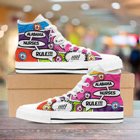 Load image into Gallery viewer, Designs by MyUtopia Shout Out:Alabama Nurses Rule! Comic Strip Canvas High Top Shoes
