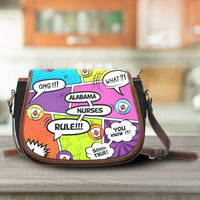 Load image into Gallery viewer, Designs by MyUtopia Shout Out:Alabama Nurses Rule! Comic Strip Canvas Saddlebag Style Crossbody Bag
