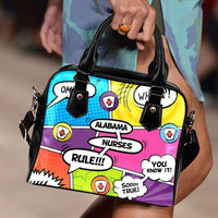 Load image into Gallery viewer, Designs by MyUtopia Shout Out:Alabama Nurses Rule! Comic Strip Faux Leather Handbag with Shoulder Strap
