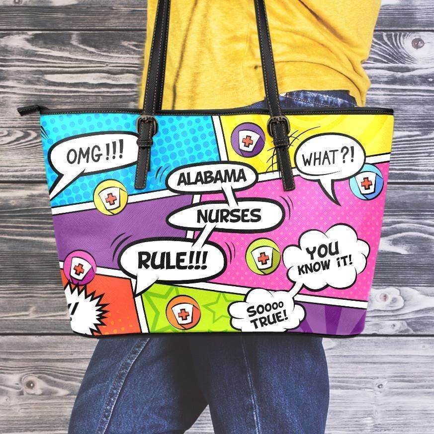 Designs by MyUtopia Shout Out:Alabama Nurses Rule! Comic Strip Faux Leather Totebag Purse,Medium (10 x 16 x 5) / Multicolor,tote bag purse