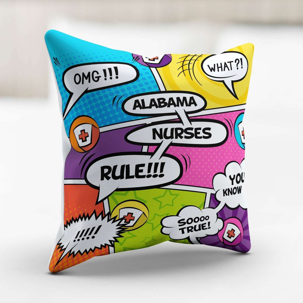 Designs by MyUtopia Shout Out:Alabama Nurses Rule! Comic Strip Pillowcase