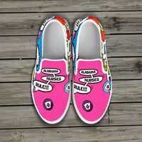 Load image into Gallery viewer, Designs by MyUtopia Shout Out:Alabama Nurses Rule! Comic Strip Slip-on Shoes
