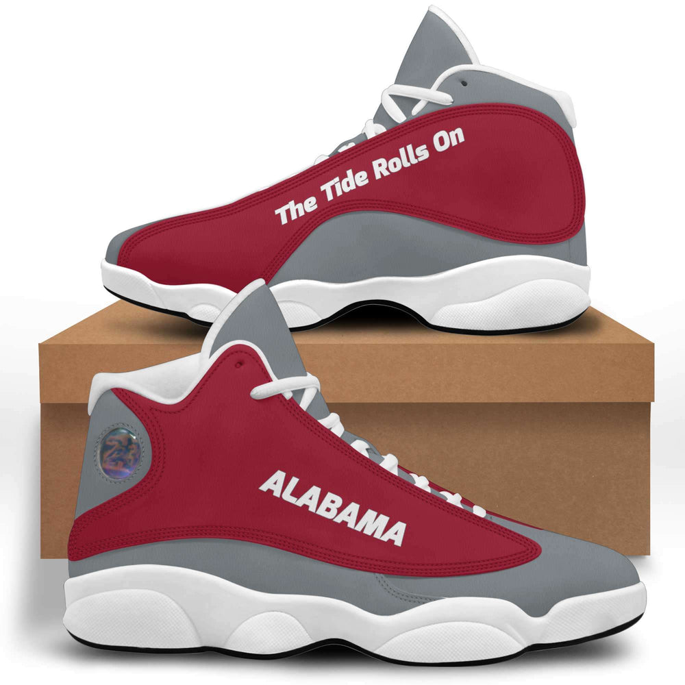 Designs by MyUtopia Shout Out:Alabama The Tide Rolls On Basketball Fan Microfiber Leather Hightop Sneakers,Women / 5 / Red,Leather Hightop Sneakers