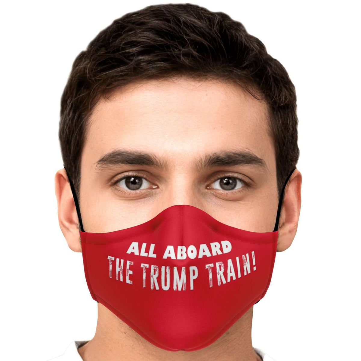 Designs by MyUtopia Shout Out:All Aboard The Trump Train Fitted Face Mask w. Adjustable Ear Loops,Adult / Single / No filters,Fabric Face Mask