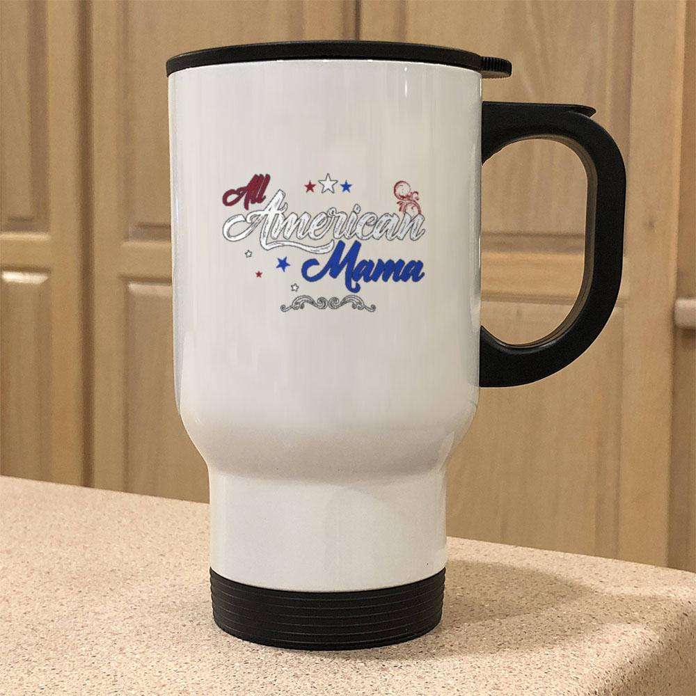 Designs by MyUtopia Shout Out:All American Mama 14 oz Stainless Steel Travel Coffee Mug w. Twist Close Lid,White / 14 oz,Travel Mug