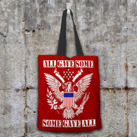 Load image into Gallery viewer, Designs by MyUtopia Shout Out:All Gave Some Some Gave All Memorial Day Fabric Totebag Reusable Shopping Tote,Crimson,Reusable Fabric Shopping Tote Bag
