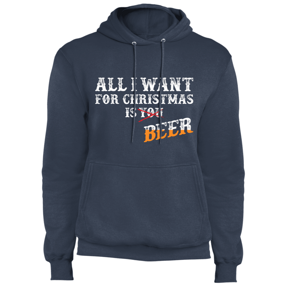 Designs by MyUtopia Shout Out:All I Want For Christmas Is Beer - Core Fleece Unisex Pullover Hoodie,Navy / S,Sweatshirts