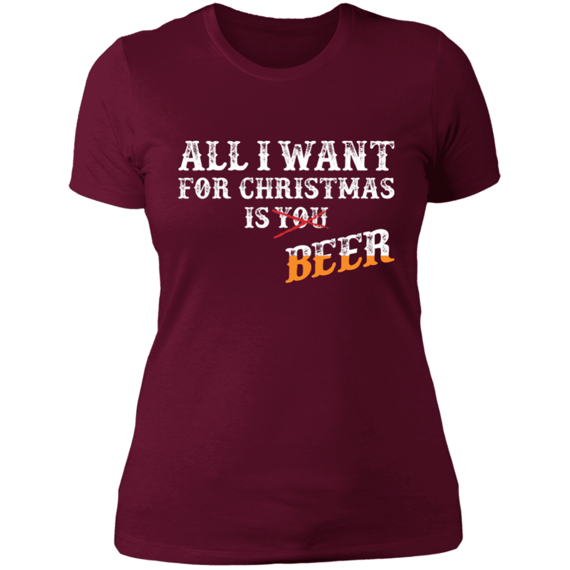 Designs by MyUtopia Shout Out:All I Want For Christmas Is Beer - Ultra Cotton Ladies' T-Shirt,Maroon / X-Small,Ladies T-Shirts
