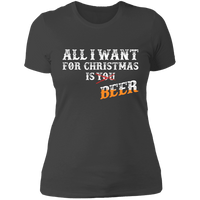 Load image into Gallery viewer, Designs by MyUtopia Shout Out:All I Want For Christmas Is Beer - Ultra Cotton Ladies&#39; T-Shirt,Heavy Metal / X-Small,Ladies T-Shirts
