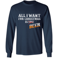 Load image into Gallery viewer, Designs by MyUtopia Shout Out:All I Want For Christmas Is Beer - Ultra Cotton Long Sleeve T-Shirt,Navy / S,Long Sleeve T-Shirts
