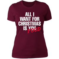 Load image into Gallery viewer, Designs by MyUtopia Shout Out:All I Want For Christmas Is Food - Ultra Cotton Ladies&#39; T-Shirt,Maroon / X-Small,Ladies T-Shirts
