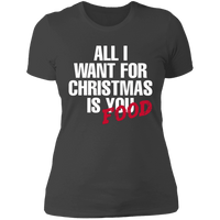 Load image into Gallery viewer, Designs by MyUtopia Shout Out:All I Want For Christmas Is Food - Ultra Cotton Ladies&#39; T-Shirt,Heavy Metal / X-Small,Ladies T-Shirts
