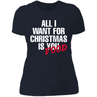 Load image into Gallery viewer, Designs by MyUtopia Shout Out:All I Want For Christmas Is Food - Ultra Cotton Ladies&#39; T-Shirt,Midnight Navy / X-Small,Ladies T-Shirts

