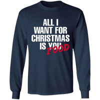Load image into Gallery viewer, Designs by MyUtopia Shout Out:All I Want For Christmas Is Food - Ultra Cotton Long Sleeve T-Shirt,Navy / S,Long Sleeve T-Shirts
