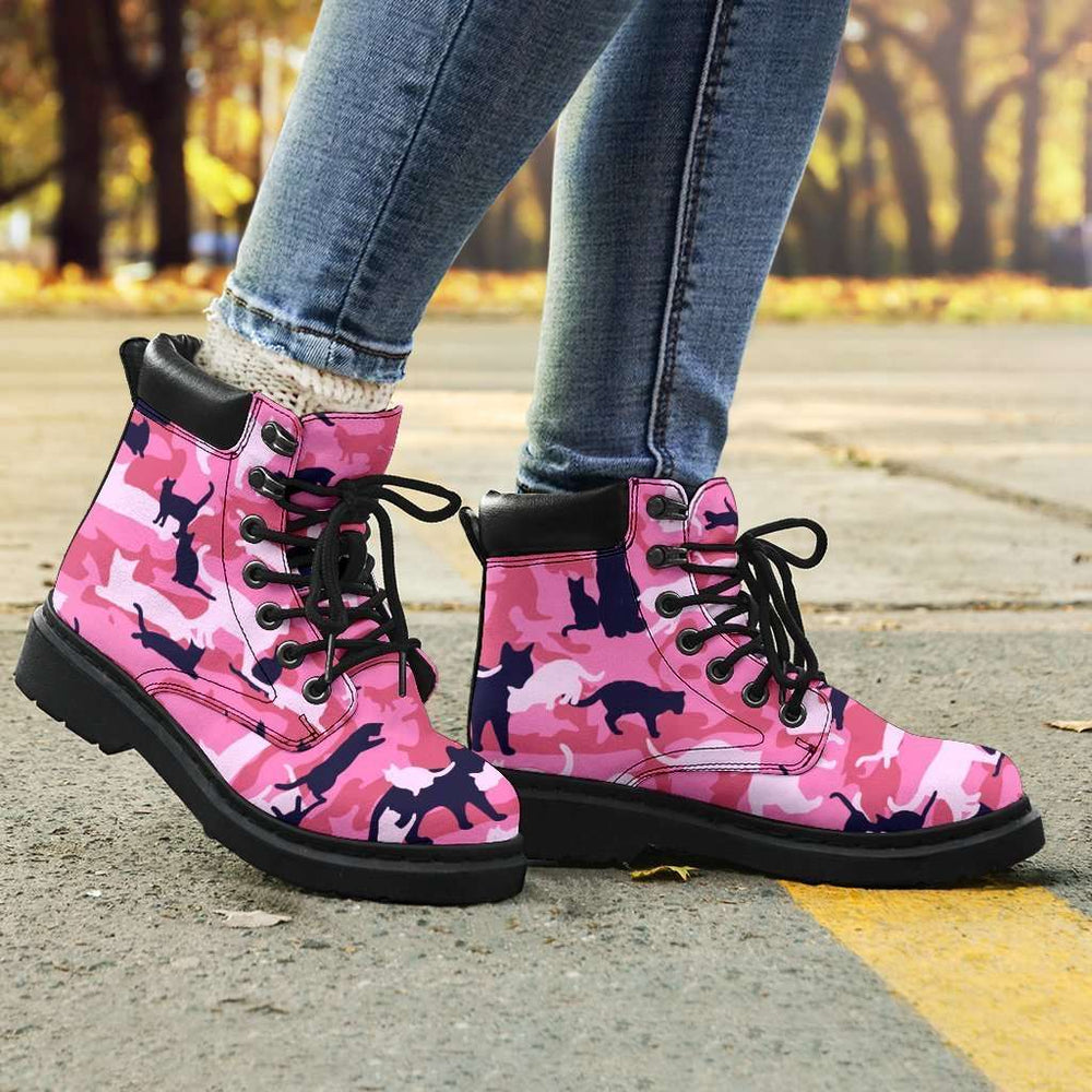 Designs by MyUtopia Shout Out:All over print Cat Camo All Season Vegan Micro-Suede Lace-up Boots