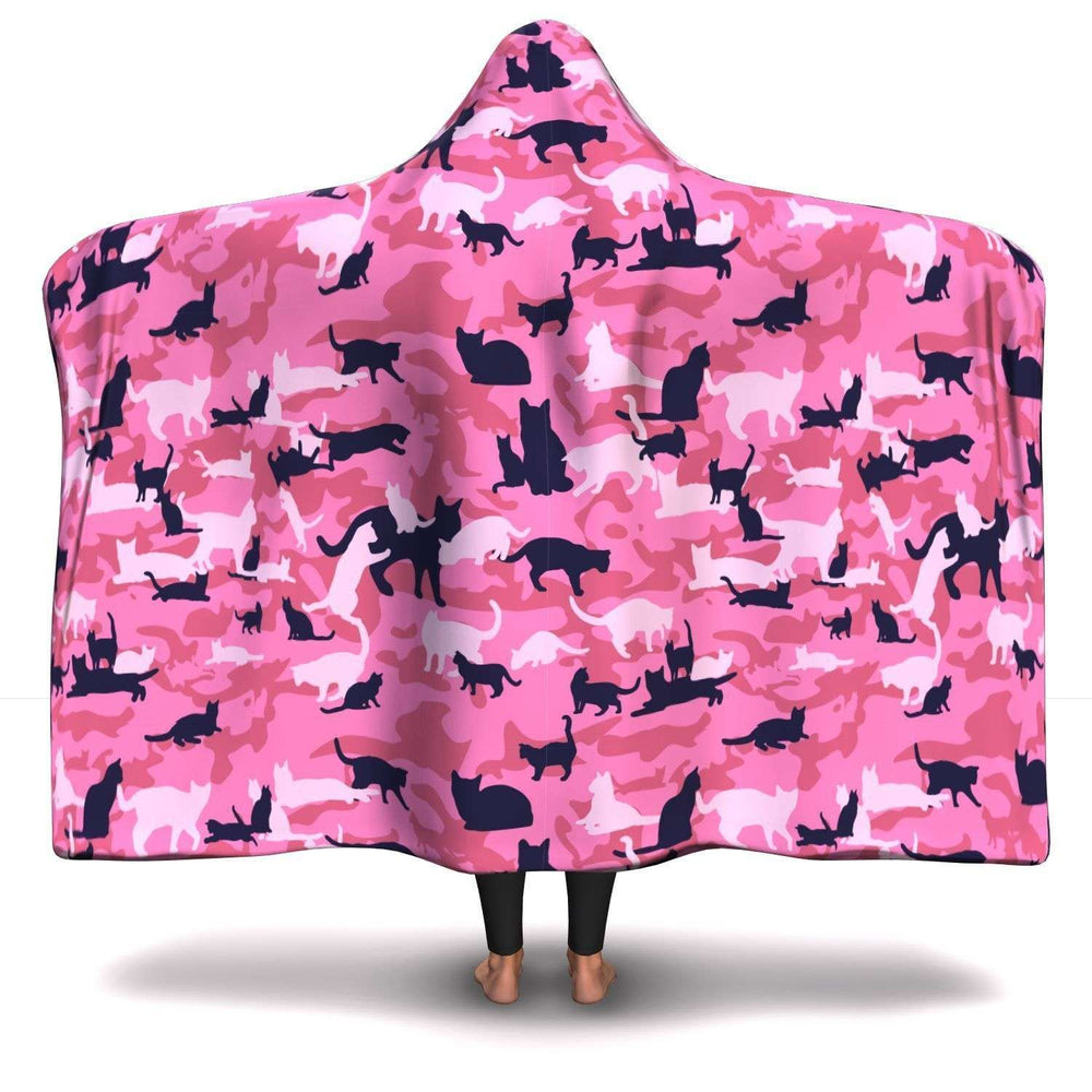 Designs by MyUtopia Shout Out:All Over Print Cat Camouflage Micro-mink Premium Sherpa Heavy Weight Hooded Blanket (80x60 & 55x41),Adult 80 x 60 inch / Heavyweight Sherpa,Hooded Blanket