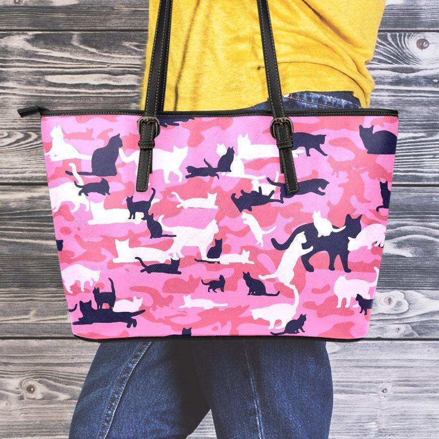 Designs by MyUtopia Shout Out:All Over Print Cat Pink Camouflage Fan Faux Leather Totebag Purse,Medium (10 T x 16 x 5) / Pink Camo,tote bag purse