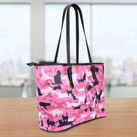 Load image into Gallery viewer, Designs by MyUtopia Shout Out:All Over Print Cat Pink Camouflage Fan Faux Leather Totebag Purse
