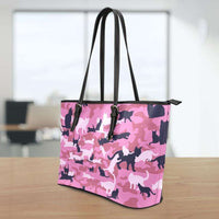 Load image into Gallery viewer, Designs by MyUtopia Shout Out:All Over Print Cat Pink Camouflage Fan Faux Leather Totebag Purse
