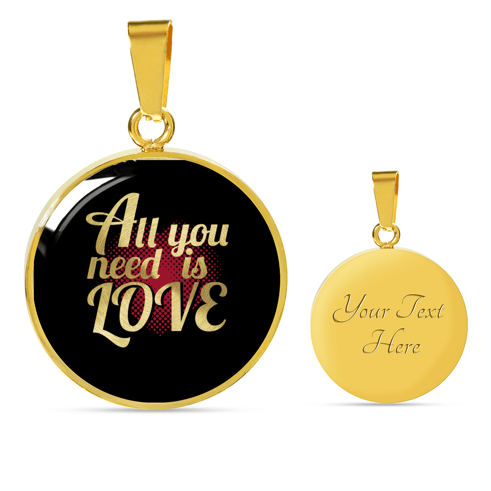 Designs by MyUtopia Shout Out:All You Need Is Love Keepsake Engravable Liquid Glass Round Necklace,Gold / Yes,Necklace