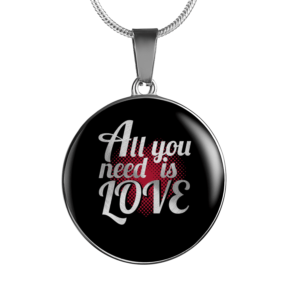 Designs by MyUtopia Shout Out:All You Need Is Love Keepsake Engravable Liquid Glass Round Necklace,Silver / No,Necklace