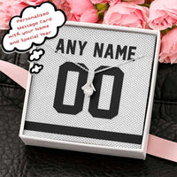 Load image into Gallery viewer, Designs by MyUtopia Shout Out:Alluring Beauty Ribbon Necklace with Basketball Jersey Themed Brooklyn Fan Personalized Gift Message Card,Standard Box / 14K White Gold Finish,Alluring Beauty Necklace
