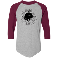 Load image into Gallery viewer, Designs by MyUtopia Shout Out:Always In Our Hearts Army Helmet with Flag 3/4 Length Sleeve Color block Raglan Jersey T-Shirt,Athletic Heather/Maroon / S,Adult Unisex T-Shirt
