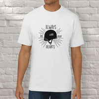 Load image into Gallery viewer, Designs by MyUtopia Shout Out:Always In Our Hearts Army Helmet with Flag Adult Unisex T-Shirt,S / White,Adult Unisex T-Shirt
