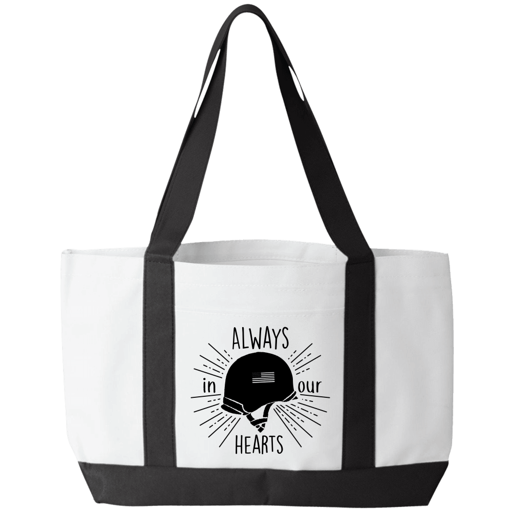 Designs by MyUtopia Shout Out:Always In Our Hearts Army Helmet with Flag Canvas Totebag Gym / Beach / Pool Gear Bag