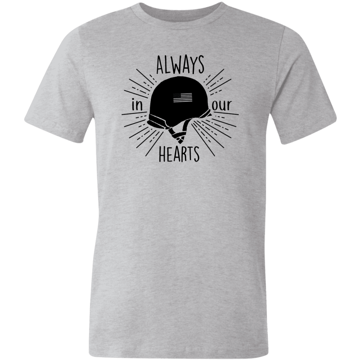 Designs by MyUtopia Shout Out:Always In Our Hearts Army Helmet with Flag Jersey Short-Sleeve T-Shirt - Grey,X-Small / Athletic Heather,Adult Unisex T-Shirt