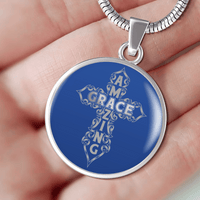 Load image into Gallery viewer, Designs by MyUtopia Shout Out:Amazing Grace Cross Liquid Glass Engravable Personalized Keepsake Necklace,Silver / No,Necklace

