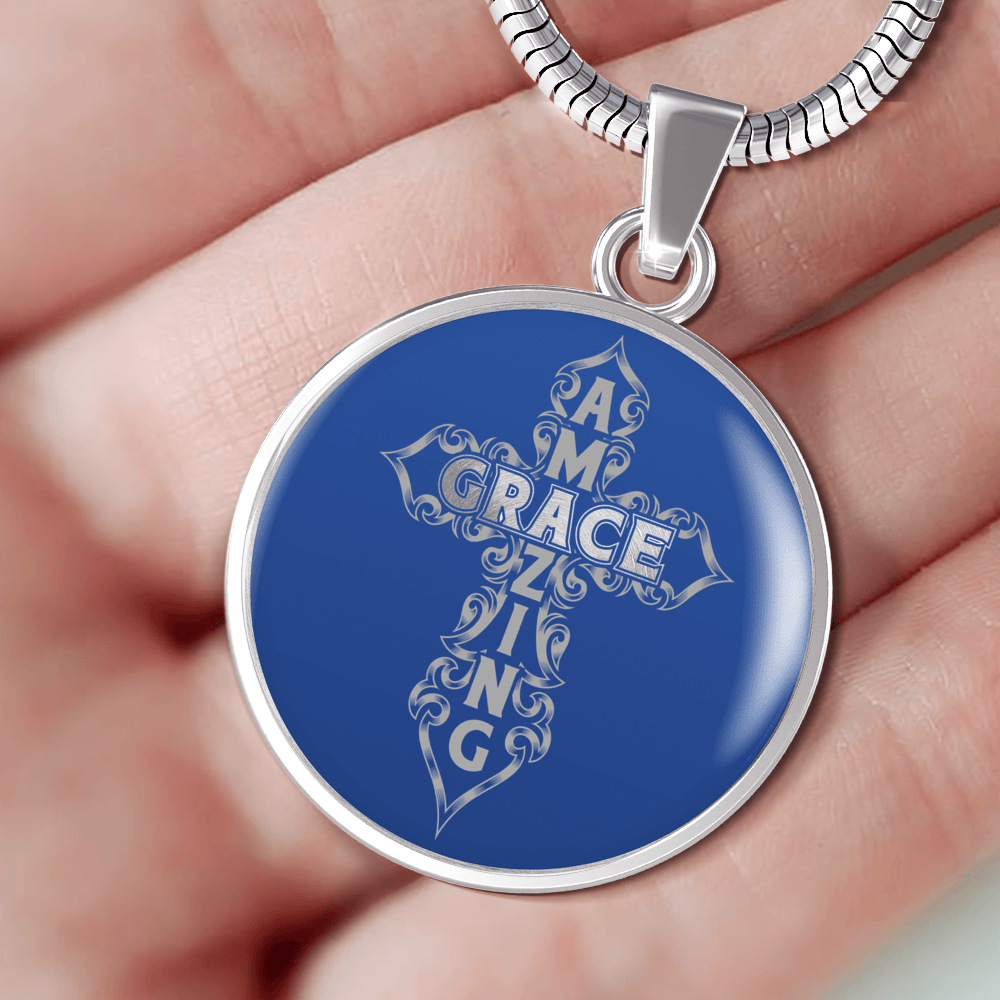 Designs by MyUtopia Shout Out:Amazing Grace Cross Liquid Glass Engravable Personalized Keepsake Necklace,Silver / No,Necklace