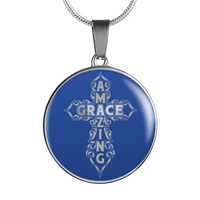Load image into Gallery viewer, Designs by MyUtopia Shout Out:Amazing Grace Cross Liquid Glass Engravable Personalized Keepsake Necklace
