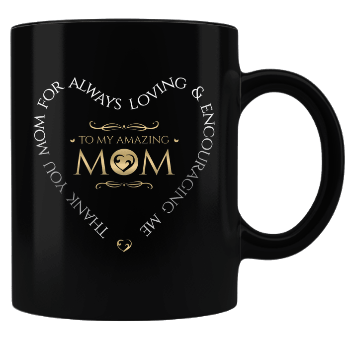 Designs by MyUtopia Shout Out:Amazing Mom Black Ceramic Coffee Mug